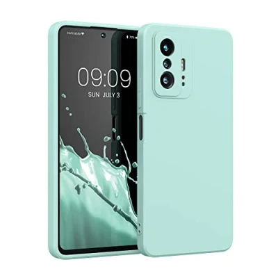 Abbildung von kwmobile Hülle kompatibel mit Xiaomi 11T / Pro gummierte TPU Silikon Handyhülle Schutzhülle für kabelloses Laden Case in Cool Mint