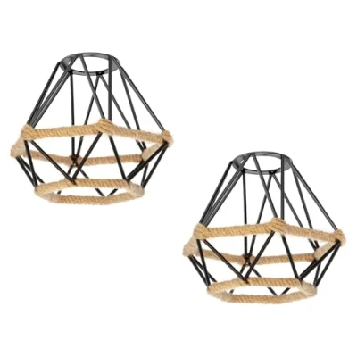 Abbildung von ledscom.de 2 Stück Käfig Lampenschirm mit Hanfseil, Diamant, schwarz, 155mm Ø
