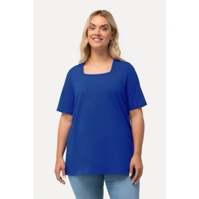 Abbildung von Ulla Popken Carree Ausschnitt Halbarm Tshirt basic, Damen, Größe: 50/52, Blue