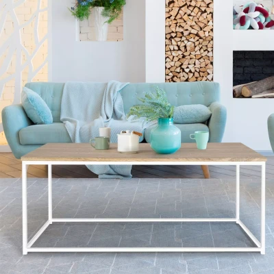 Abbildung von IDMarket Couchtisch, rechteckig, Detroit 113 cm, Industrie Design, Holz und Metall, Weiß