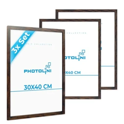 Abbildung von PHOTOLINI Bilderrahmen 3er Set, stabiles MDF Holz, mit Acrylglas, extra Zubehör