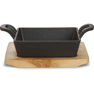 Abbildung von ECHTWERK Servierschale aus Gusseisen, Quadratische Auflaufform mit Servierbrett, Bereits eingebrannt, Für Backöfen, Grill, BBQ und Induktion geeignet, Ø 12,6 cm