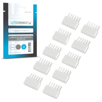 Abbildung von Litcessory 6 POLIG auf Gekürztes Ende Lötverbinder für Philips Hue Lightstrip Plus (Lötbar) (10 Stück, Weiß MIKRO V4)