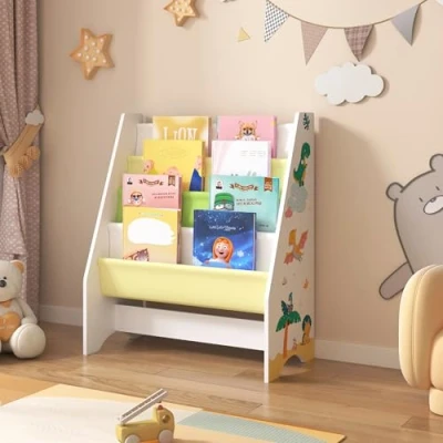 Abbildung von en.casa Kinderregal, »Fisterra« Kinder Bücherregal 4 Ablagefächer Weiß/Grün/Gelb