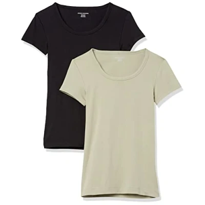 Abbildung von Amazon Essentials Damen T Shirt mit Flügelärmeln und U Ausschnitt in schmaler Passform, 2er Pack, Schwarz/Salbeigrün, L