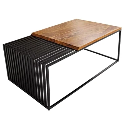Abbildung von Riess Ambiente Design Couchtisch Architecture 100cm Natur Sheesham Massivholz schwarzes Metallgestell