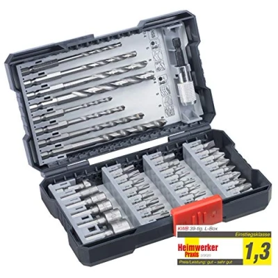 Abbildung von kwb Universal Bit and Drill Set, Bohrer, Bohrerbit Drehung der rechten Hand, 25 mm, Weichholz, Stahl, Stein, 39 Stück(e)