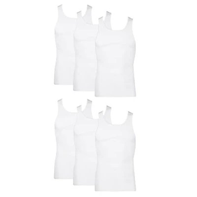 Abbildung von Hanes Herren Pack Feuchtigkeitsableitend Gerippte Leichte Baumwolle Tank Unterhemden 6er Pack, Weiß XL