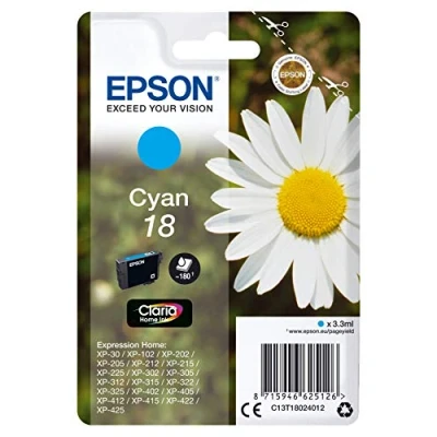 Abbildung von Epson C13T18024022 18 3.3 ml Cyan Original Blister mit RF / aktustischem Alarmsignal Tintenpatrone für Expression Home XP 212, 215, 225, 312, 315, 322, 325, 412, 415, 422, 425