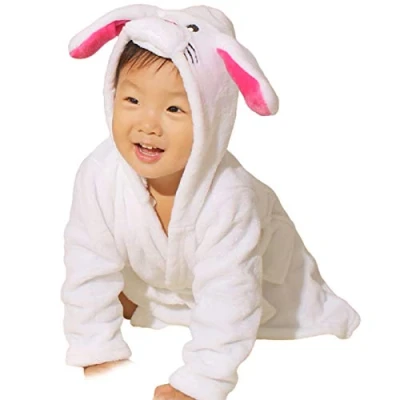 Abbildung von Baby Jungen &amp; Mädchen Unisex Bademantel 0 24 Monate Weicher Plüsch Flanell Fleece Kapuze Tier Gesicht für Babys Kleinkinder Neugeborene Weiß Kaninchen 6 12