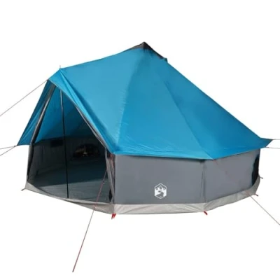 Abbildung von vidaXL Tipi Familienzelt 12 Personen, Campingzelt mit Netzwände, Wasserdicht Tipizelt E Anschluss, Gartenzelt, Blau 185T Polyester