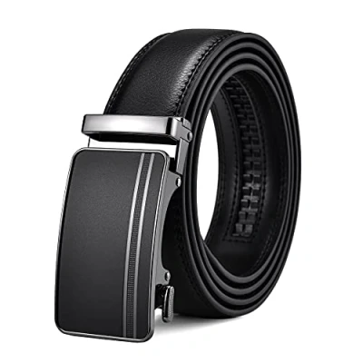 Abbildung von FEFLO Gürtel Herren Ledergürtel Ratsche Automatik Leder (XL, Gürtellänge 120cm, geeignet für Taille 93cm 103cm) Größe Angepasst, Schwarz, Anzug Jeans Hose