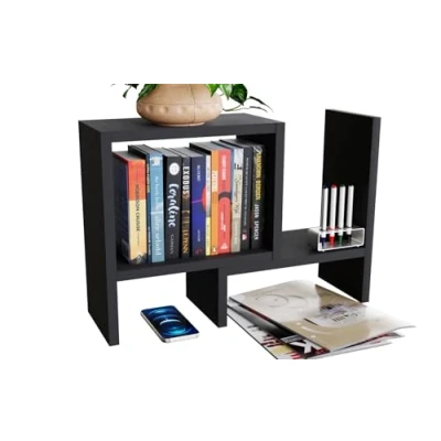 Abbildung von ComfortCove Verstellbares Bücherregal, Schreibtisch Organizer, Freistehender Küchen Büro Aufbewahrungsregal, Schwarz