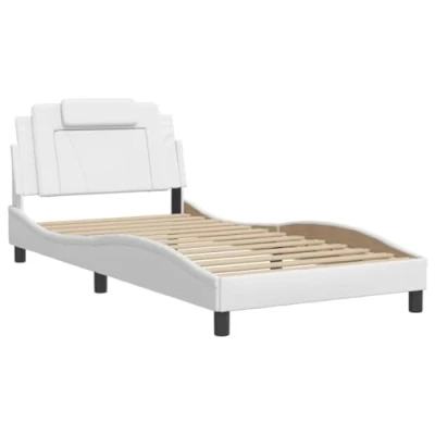 Abbildung von vidaXL Bettgestell, Polsterbett Bett mit LED, Bettrahmen Lattenrost Wellenform, Einzelbett für Schlafzimmer, Weiß 100x200cm Kunstleder