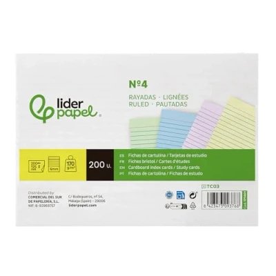 Abbildung von Liderpapel Karteikarte zum Lernen, liniert, farbiger Karton, 170 g/m², 100 x 150 mm, Packung mit 200 Stück.