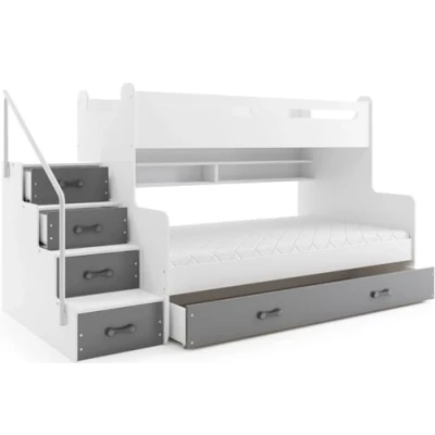 Abbildung von All4All Hochbett Max III Doppelstockbett mit Schublade,Bett, Jugendbett, Weiß,Rosa, Blau Grau 20 (mit Matratze, Weiß+Grau)