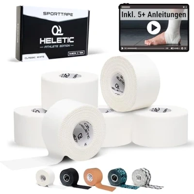 Abbildung von HELETIC Sporttape 3,8cm x 10m Athlete Edition Tape mit extra starker Klebkraft, leicht abreißbar &amp; wasserabweisend (White (6 Rollen))