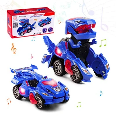 Abbildung von Highttoy Dinosaurier Transformator Auto Spielzeug ab 3 4 5 6 Jahre Jungen,Automatische Verformung mit Licht und Ton Geschenke Jungen Blau
