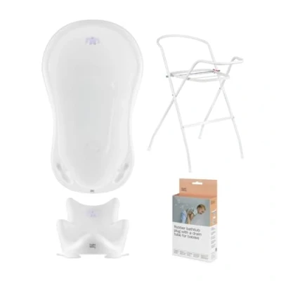 Abbildung von Hylat Baby Set: Stabile Babybadewanne mit Gestell, Badesitz und Abfluss TÜV Rheinland zertifiziert ideale Lösung für die tolle Badeerlebnisse Lite Kollektion Farbe: Weiß, Motiv: Yeti