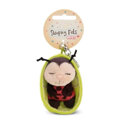 Abbildung von NICI Schlüsselanhänger Sleeping Pets Marienkäfer 8cm in Körbchen rot Treuer Begleiter für Rucksack oder Tasche, Schlüsselhalter klein und Groß 61610