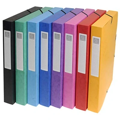 Abbildung von Exacompta 50300E 8er Pack Premium Sammelbox aufgebaut mit Gummizug 25 mm breit aus extra starkem Colorspan Karton Rückenschild für DIN A4 Archivbox Heftbox Sammelmappe 1 Stück Zufallsfarbe