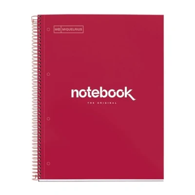 Abbildung von Miquelrius Notizbuch A4 Notebook Emotions, 120 Blatt 90 g/m², Streifen Horizontale 7 mm, 5 Farbige Streifen, Mikroperforierte Spirale, Extra fester Einband, 4 Löcher, Farbe Rot
