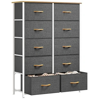 Abbildung von YITAHOME Kommode, Kommode mit 10 Schubladen, Stoffkommode für Schlafzimmer, Wohnzimmer, Schrank, Kinderzimmer, Stabiler Stahlrahmen, Leicht zu Ziehen, Stoffkörbe und Holzoberfläche, Grau
