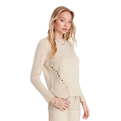 Abbildung von TRENDYOL Damen Einfarbiger Pullover mit Rundhalsausschnitt Sweatshirt, Stone, L EU