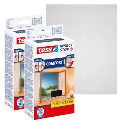 Abbildung von tesa Insect Stop COMFORT Fliegengitter für bodentiefe Fenster im 2er Pack Insektenschutz selbstklebend Fliegen Netz ohne Bohren anthrazit (durchsichtig), 2x 120 cm x 240, 1,2m:2,4m