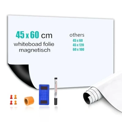 Abbildung von Whiteboard Folie,45x60cm Magnetisch Selbstklebend Weißwandtafel Folie, Sticker DIY, Inklusive Marker und Schwamm, Wandfolie für glatten Oberflächen in Schule Büro Haus