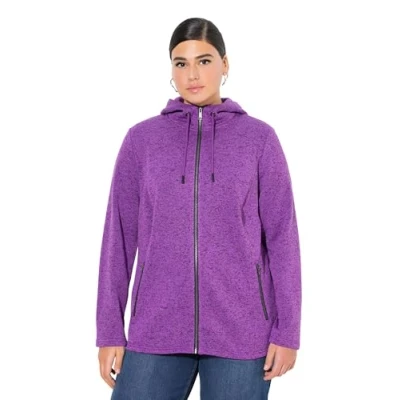 Abbildung von Ulla Popken Melange Lined Hooded Strickjacke, Damen, Größe: 46/48, Purple