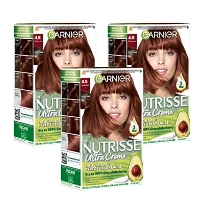 Abbildung von Garnier Nutrisse Dauerhafte Pflege Haarfarbe mit nährenden Fruchtölen, Coloration 8 Wochen Halt, Ultra Crème Tönung, 045 Schokobraun