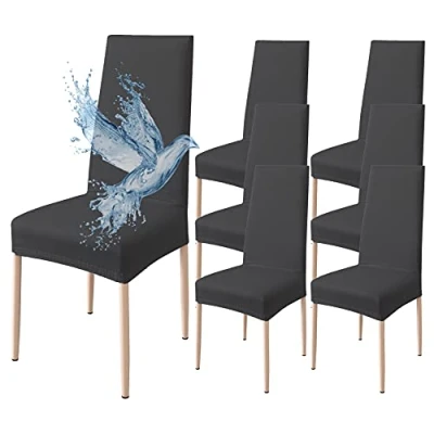 Abbildung von Poligino Stuhlhussen 6er Set Wasserdicht Stretch Universale Weich und Bequem, Stuhlbezug für Haus, Küche, Hochzeit, Restaurant, Party, Hotel, Zeremonie, Bankett Schwarz