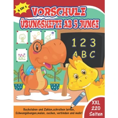 Abbildung von vorschule übungshefte ab 5 junge: Dinosaurier übungsheft mit Kinderrätsel, Wortsuchspiele, Suchbilder,und vieles mehr...