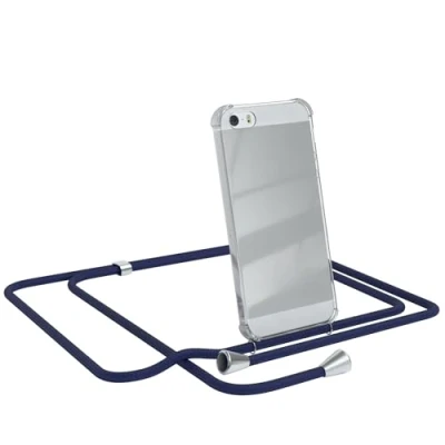 Abbildung von EAZY CASE Handykette kompatibel mit iPhone 5 / 5S SE (2016) Handyhülle Umhängeband, Handykordel Schutzhülle, Silikonhülle, Hülle Band, Stylische Kette für Smartphone, Navy Blau