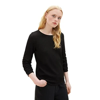 Abbildung von TOM TAILOR Denim Damen 1039822 Sweatshirt mit Raffarm, 14482 deep Black, S