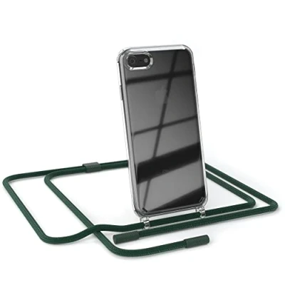 Abbildung von EAZY CASE kombinierbare Handyketten kompatibel mit iPhone SE (2022/2020) / 8/7, Transparente Hülle Umhängeband, abnehmbar durch abschraubbare Endstücke, Gurt zum wechseln, Pinien Grün