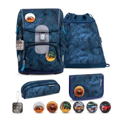 Abbildung von Belmil Motion Schulranzen Set 5 teilig Blue Splash mit Brustgurt, Hüftgurt, Magnetverschluss, Patch 6 Stück