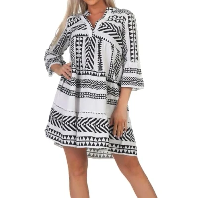 Abbildung von Vero Moda Vmdicthe 3/4 Tunic Tunika, Damen, Größe: Small, Snow white/ibiza black