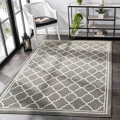 Abbildung von SAFAVIEH Boho Teppich für Wohnzimmer, Esszimmer, Schlafzimmer Amherst Collection, Kurzer Flor, Dunkelgrau und Beige, 213 X cm