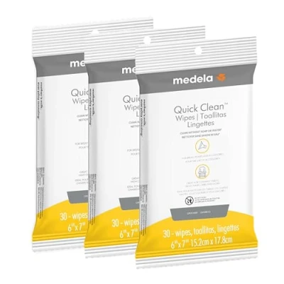 Abbildung von Medela Quick Clean Breast Pump and Accessory Wipes 90ct, 3 Packs of 30 Count, Resealable, Convenient Hygienic On The Go Cleaning for Tables, Countertops, Chairs, More