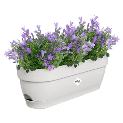 Abbildung von elho Vibia Campana Balkonkasten 50 mit Wasserreservoir Blumentopf Balkon 100% recyceltem Plastik Ø 49.0 x H 17.0 cm Weiß/Seidenweiß