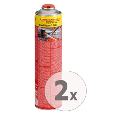Abbildung von ROTHENBERGER Industrial Multigas 300 Gas Kartusche 600 ml 338g Anschluss: 7/16“ EU Norm EN 417 selbstverschließend 2 Stück