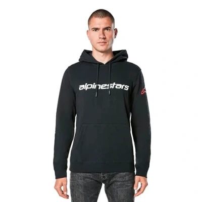 Abbildung von Alpinestars Linear Wordmark Hoodie V3 Kapuzenpullover für Herren Fleece Sweatshirt mit Kapuze Schwarz/Weiß/Rot L