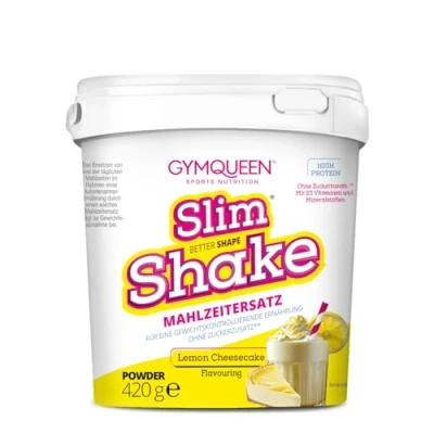 Abbildung von GymQueen Slim Shake, Abnehm Shake 420g, Lemon Cheesecake, Leckerer Diät zum einfachen Abnehmen, Mahlzeitersatz mit wichtigen Vitaminen und Nährstoffen, 250 kcal pro Portion ohne Zucker Zusatz