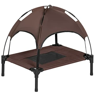 Abbildung von PawHut Tierbett Hundeliege mit Baldachin, Taftstoff, Atmungsaktiv, Netzstoff, für Garten, Balkon, Kaffee