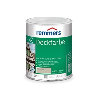 Abbildung von Remmers Deckfarbe hellgrau, 0,75 Liter, für innen und außen, Wetterschutzfarbe viele Untergründe, hochdeckend, wetterfest