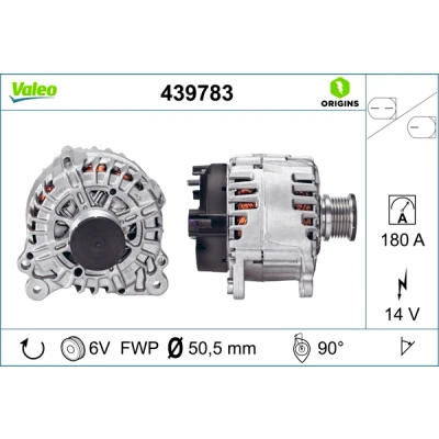 Abbildung von VALEO 439783 Lichtmaschine 14V 180A VOLKSWAGEN: Golf 7 Schrägheck, Transporter 5 Bus, Kastenwagen, SKODA: Octavia 3 Combi, Yeti