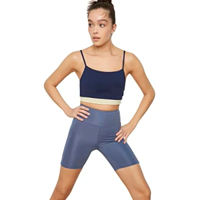 Abbildung von TRENDYOL Damen Women Sportswear High Waist Skinny Fit Shorts Length Sport Leggings Baby Strumpfhose, Indigo, M