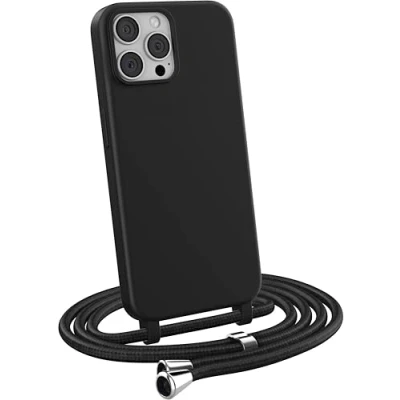 Abbildung von MyGadget Handykette für iPhone 13 Pro Max [ Hülle mit verstellbaren Band ] TPU Handyhülle Handyband zum Umhängen Kordel Schnur Case Schutzhülle Schwarz